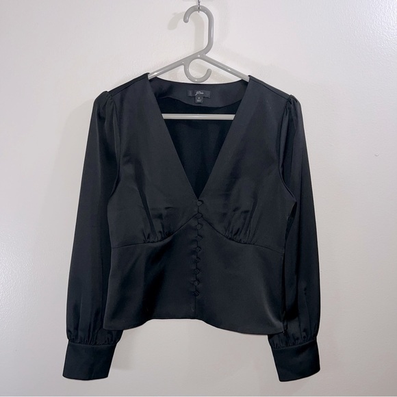 J. Crew Womens Deep V-Neck Button Front Satin Blouse Top Size 2 - Picture 4 of 8